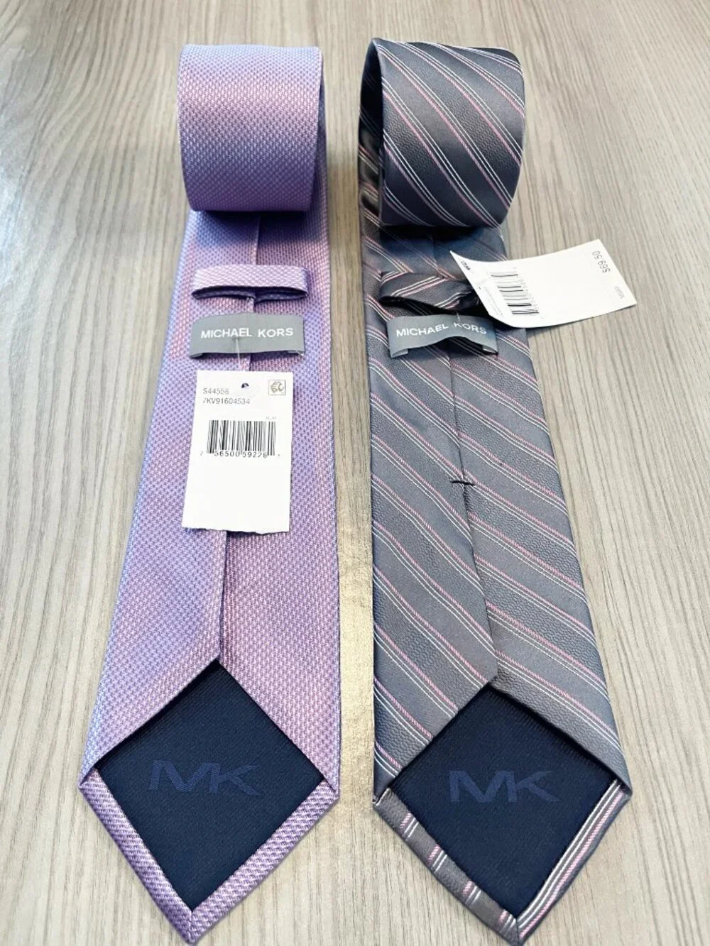 Michael Kors Lot of 2 100% Silk Ties Purple Gray Pink NWT Wedding Preppy Office